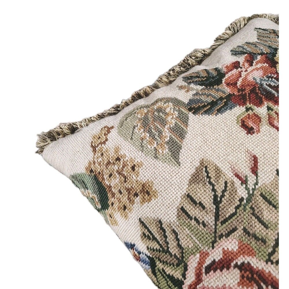 Vtg Floral Needlepoint Tapestry Throw Pillow Cottagecore Grandmillennial 24x19 - Picture 2 of 7